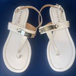 Coach Off White and Gold Thong Sandals